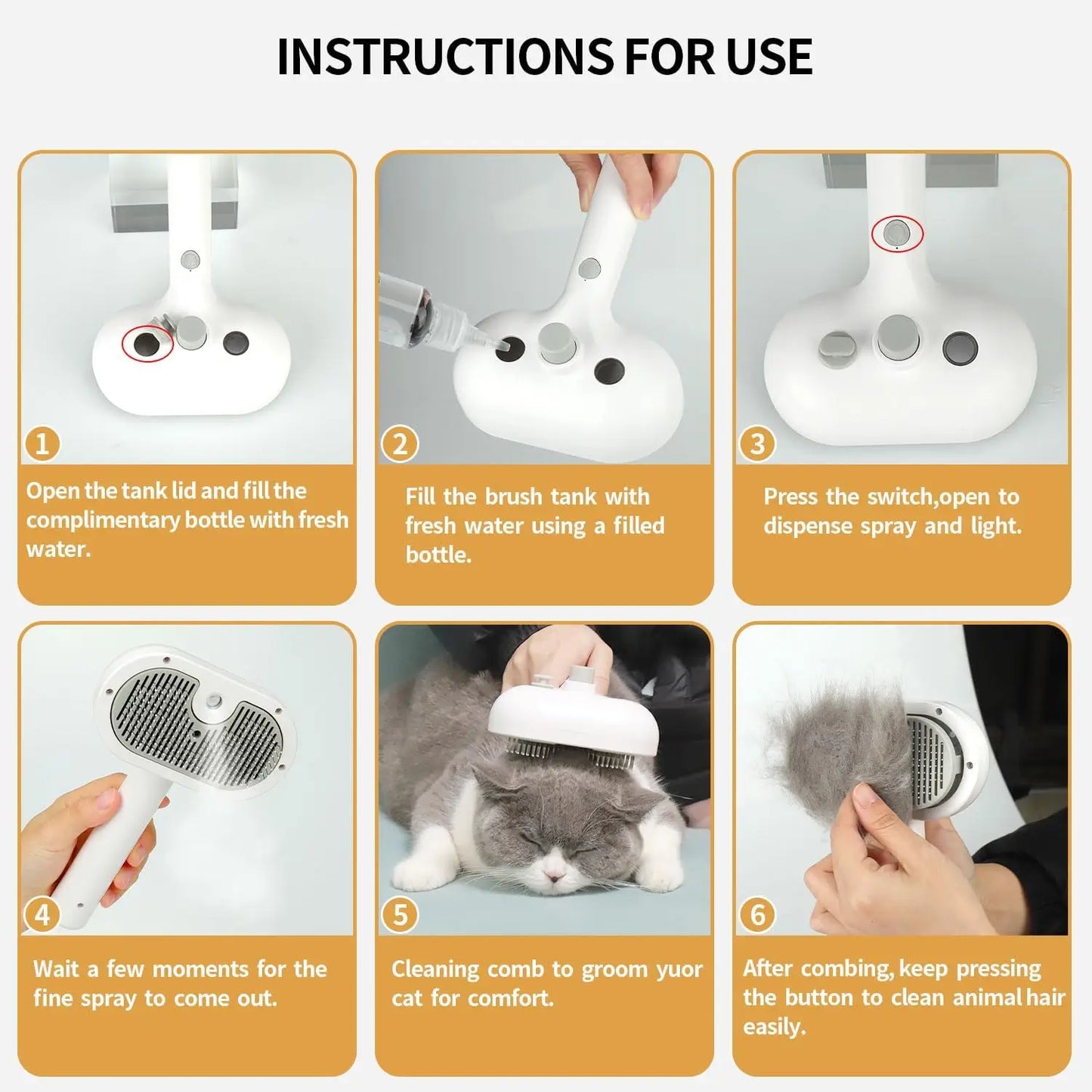 Brosse Pulvérisante pour Chiens et Chats