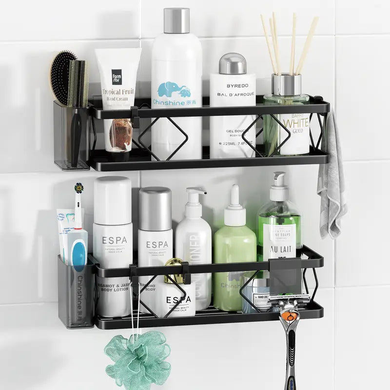 Pack 2 Étagères Murales de Douche Sans Perçage + Accessoires Offerts