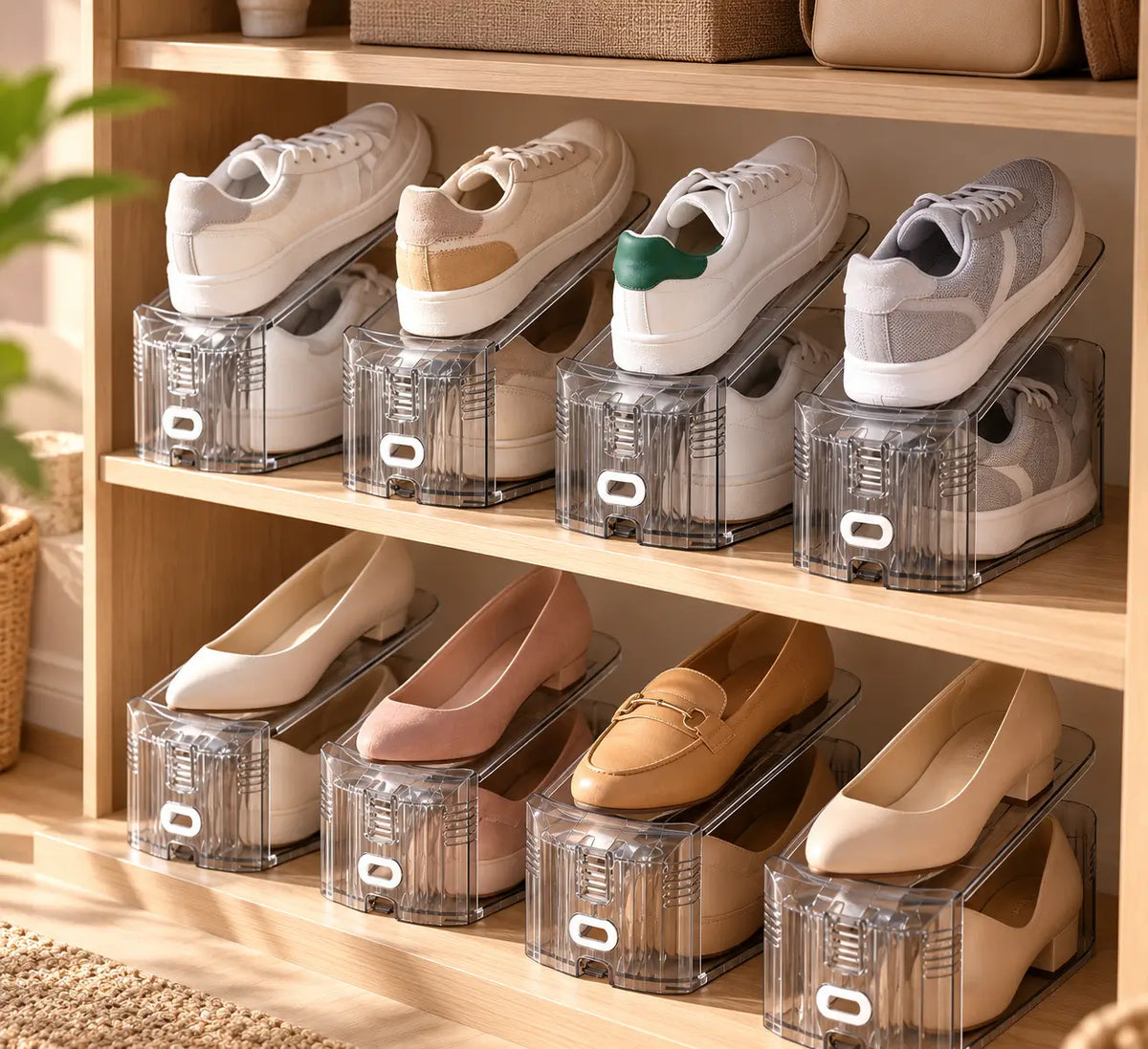 Pack de 4 Organisateurs de Chaussures Réglables Transparents