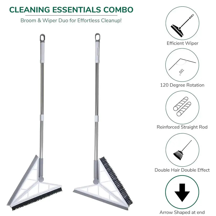 Balai Raclette Triangle Rotatif 2 en 1 – Sol, Coin & Vitres