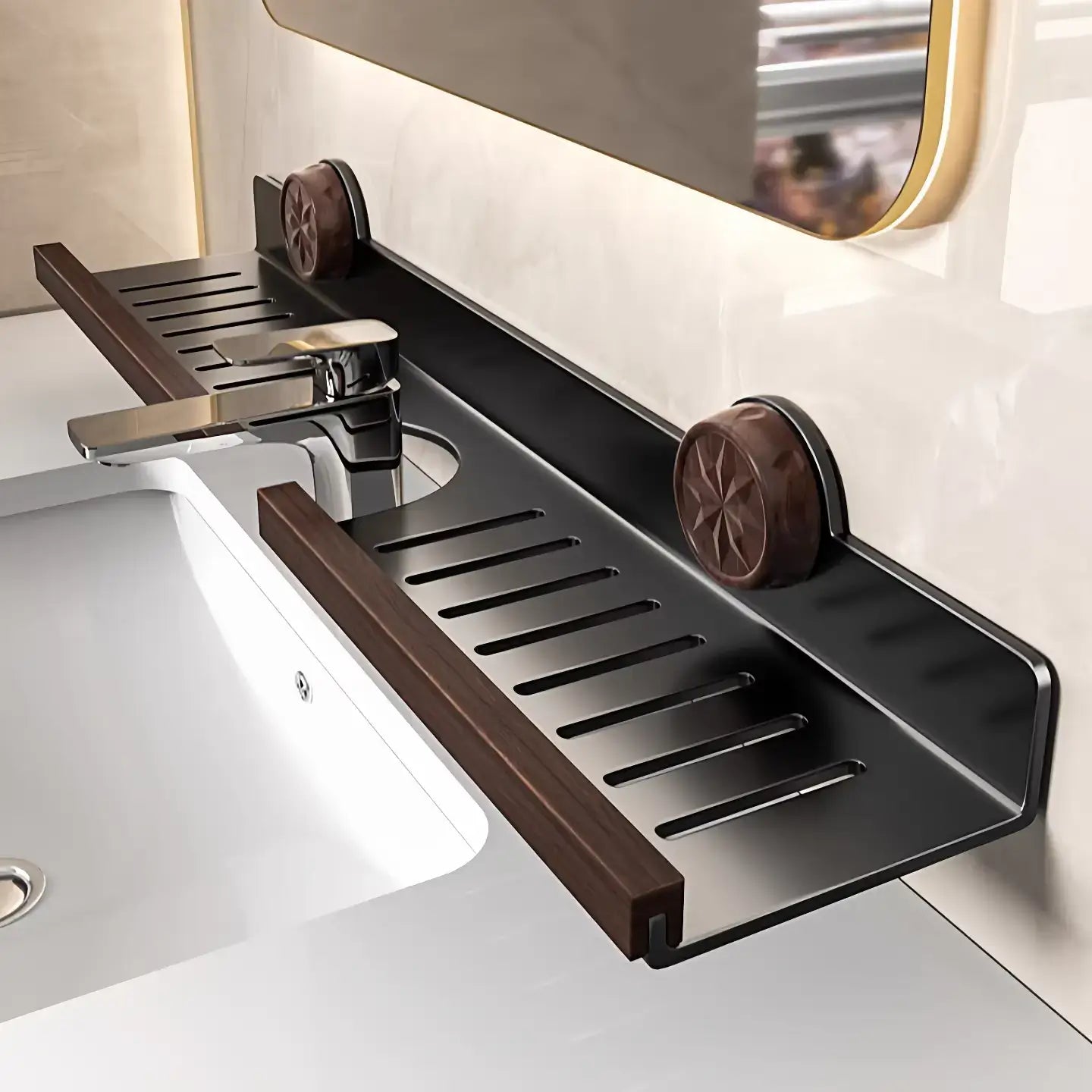 Organisateur de Lavabo Inox & Bois