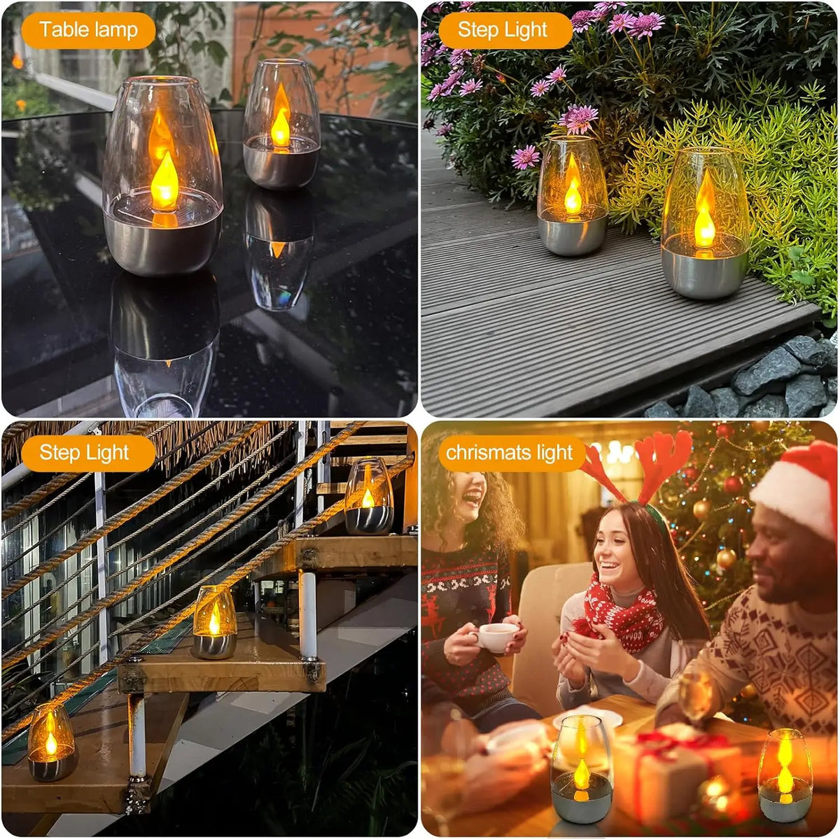 Lot de 4 Bougies Solaires Décoratives Effet Flamme