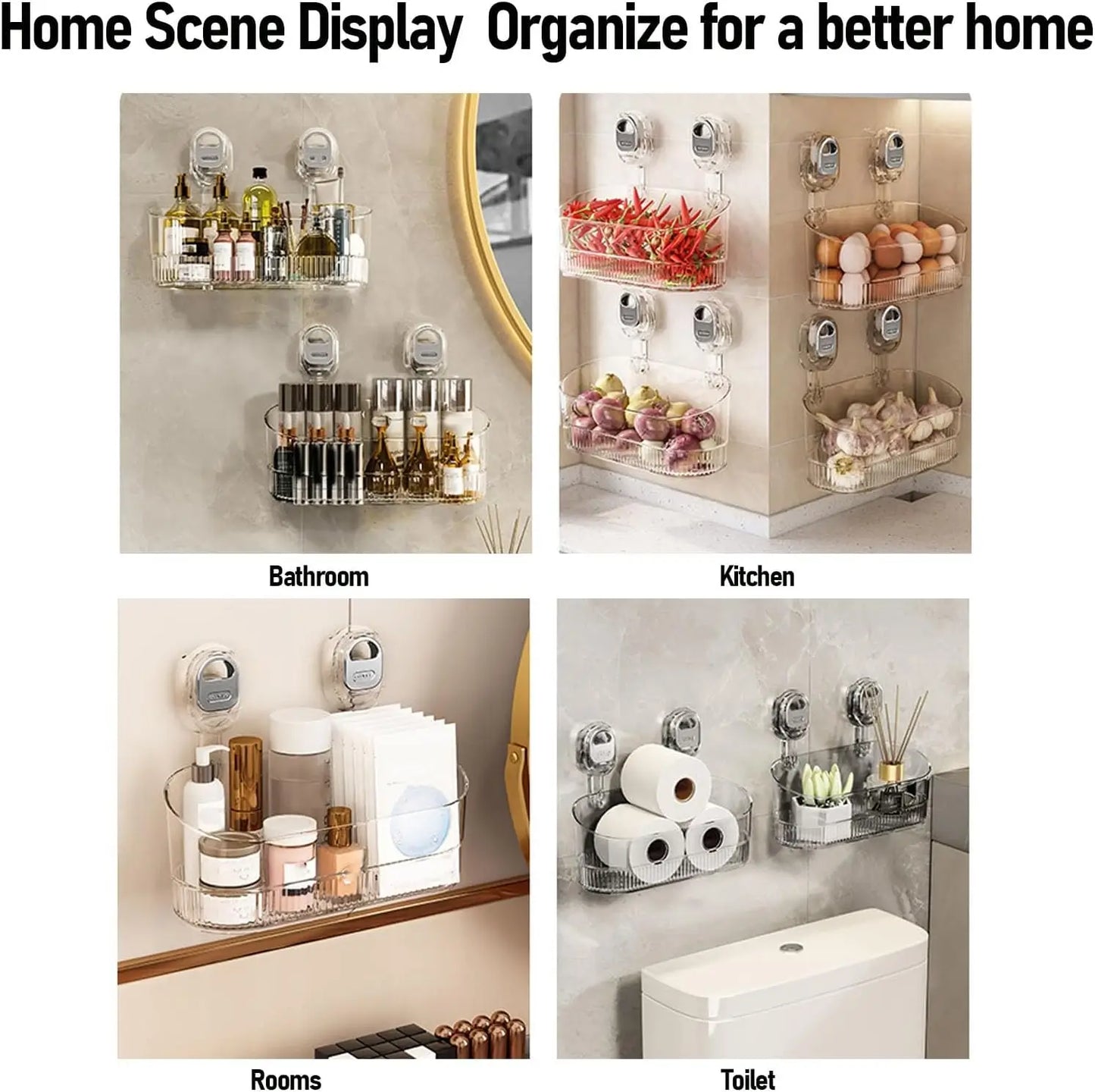 Panier de Rangement Mural – Salle de Bain et Cuisine – Sans Perçage