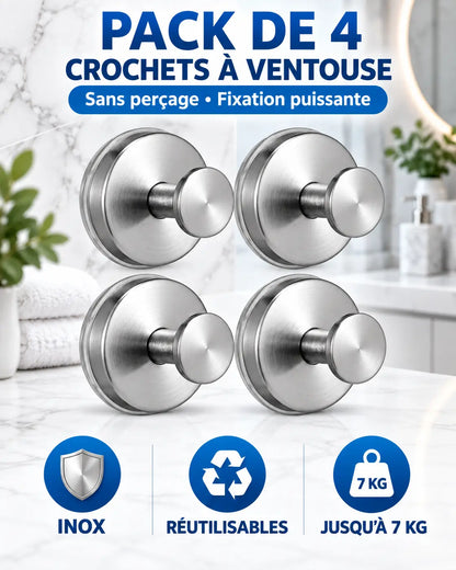 Pack de 4 – Crochets Ventouses Sans Perçage
