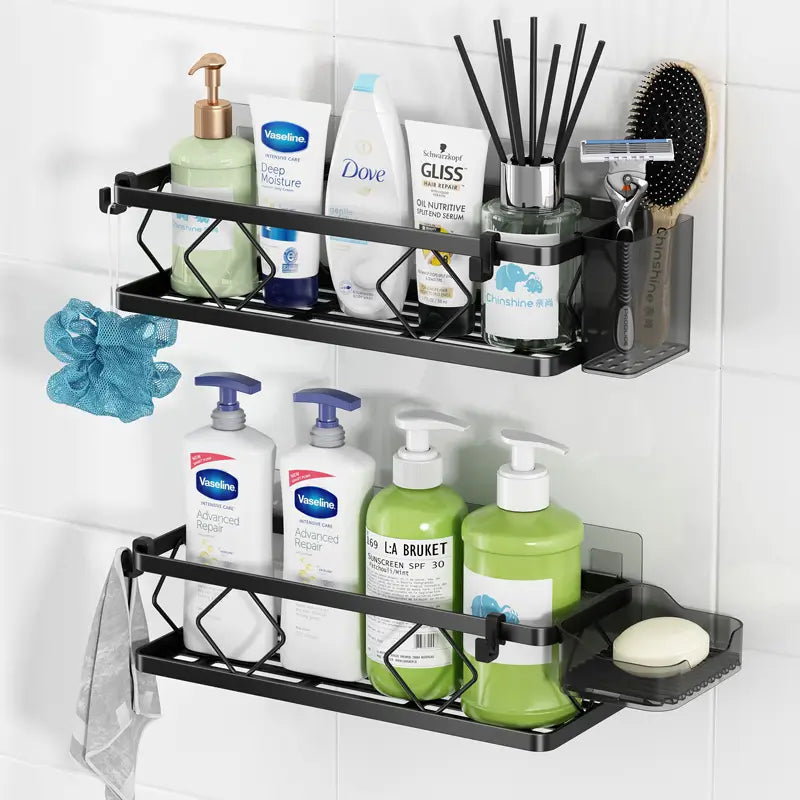 Pack 2 Étagères Murales de Douche Sans Perçage + Accessoires Offerts