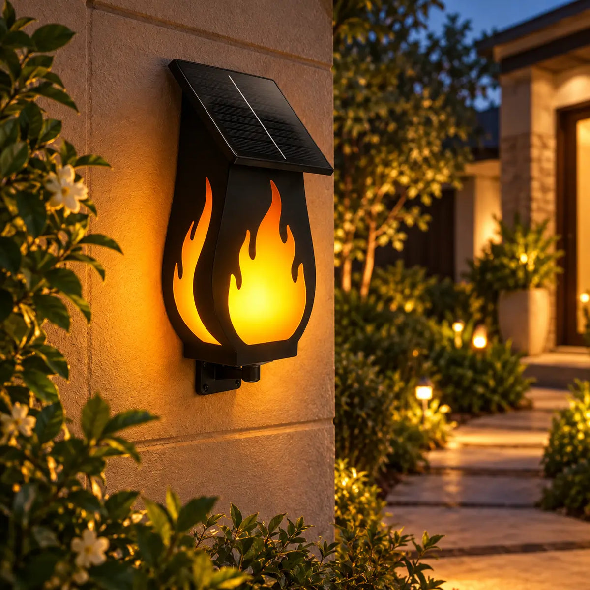 Applique Murale Solaire Effet Flamme