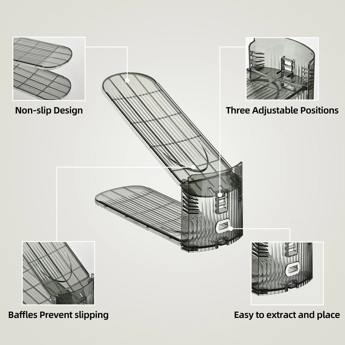 Pack de 4 Organisateurs de Chaussures Réglables Transparents